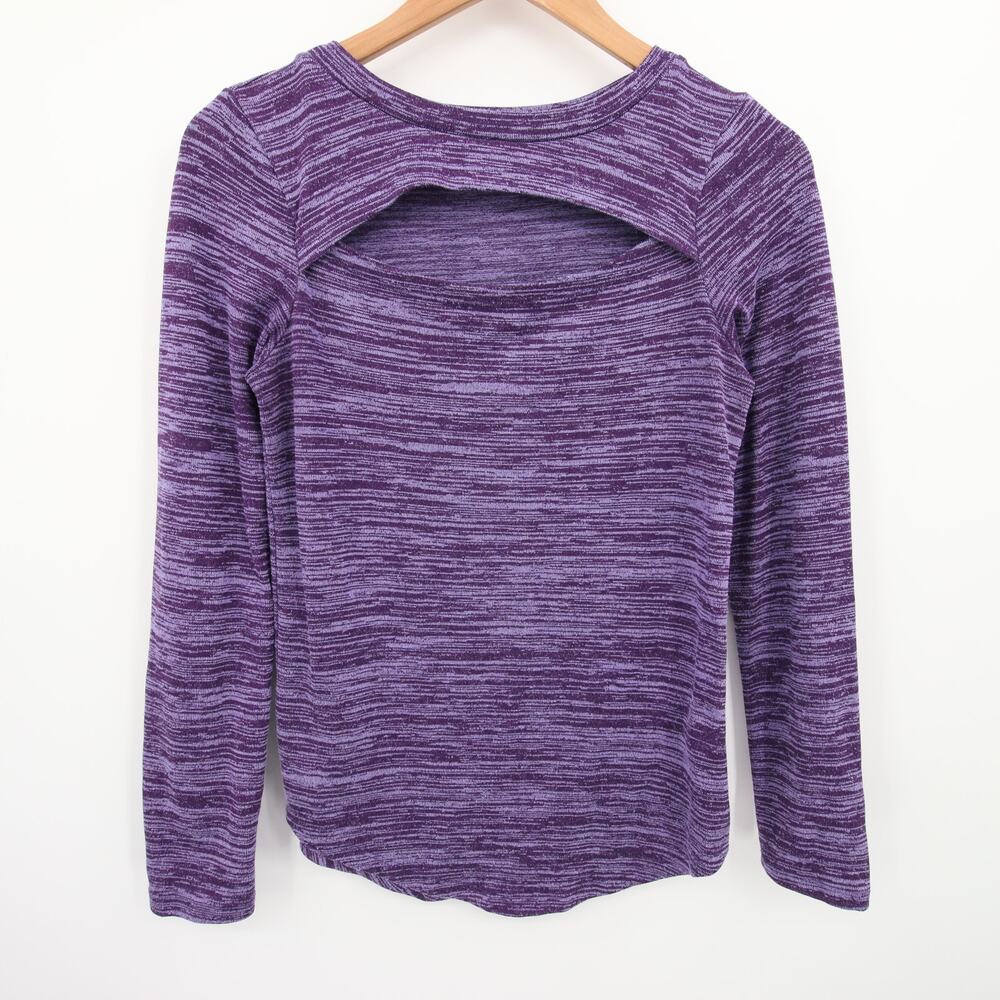 Juicy Couture Top Purple Long Sleeve Cutout Crewneck Knit Space Dye Stretch M